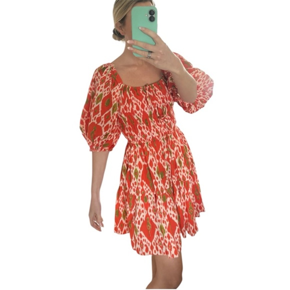 Charina Sarte Puff Sleeve Mini Dress – Colorful Resort/Vacation Cotton – Small
